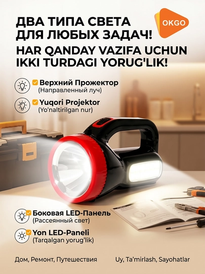 FA-2623 1500 mA/soat quvvatga ega ko‘p funksiyali qo‘l chirog‘i