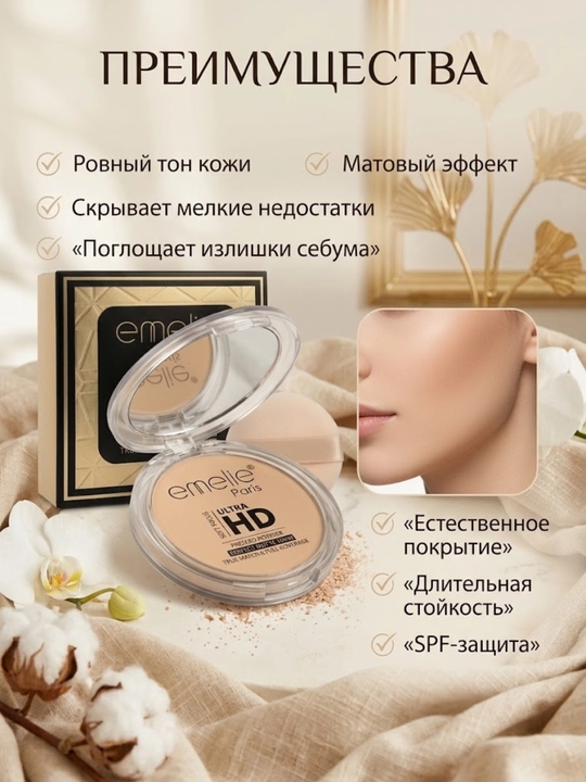 Pudra , yuz uchun upa Emelie Ultra HD - bu SPF himoyalik , uzoq saqlanib turadigan - 