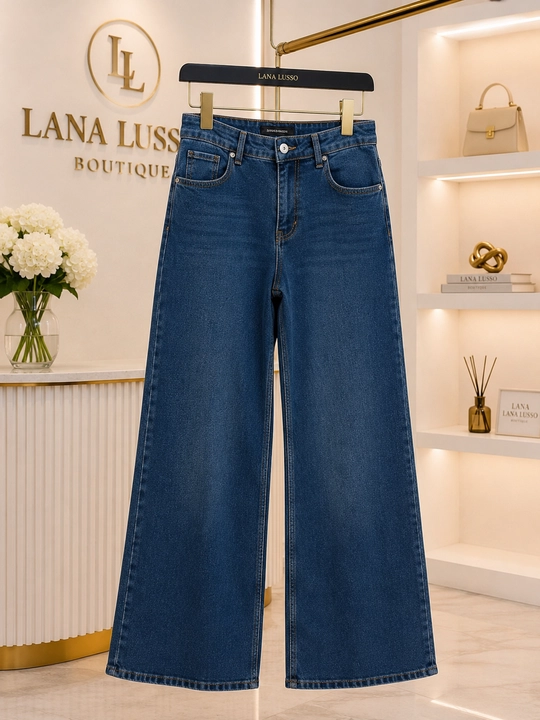 Ayollar uchun Wide Leg jinsi, yuqori belli, ko‘k rang, Turkiya