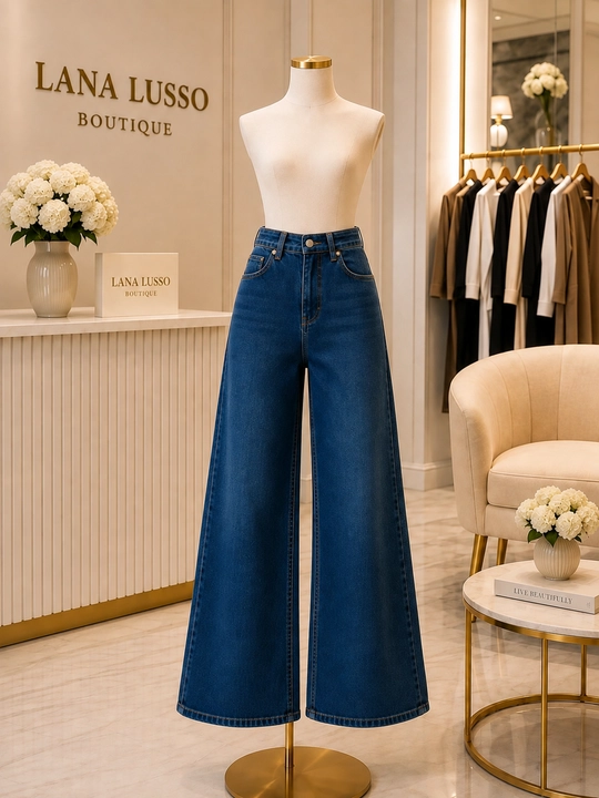 Ayollar uchun Wide Leg jinsi, yuqori belli, ko‘k rang, Turkiya