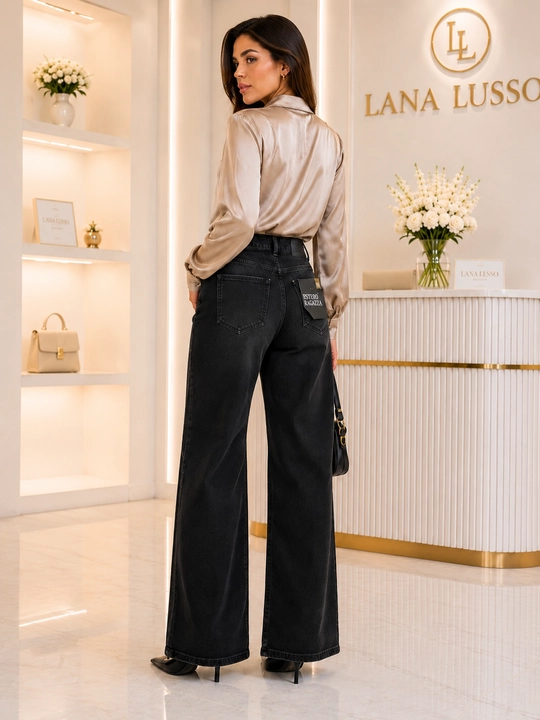 Ayollar uchun Wide Leg jinsi, yuqori belli, ko‘k rang, Turkiya