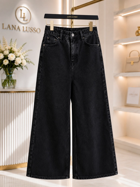 Ayollar uchun Wide Leg jinsi, yuqori belli, ko‘k rang, Turkiya