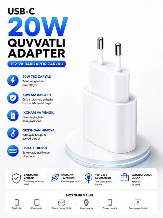 IPhone uchun 25W Tezkor Zaryadlovchi Galofka (Type-C) - 