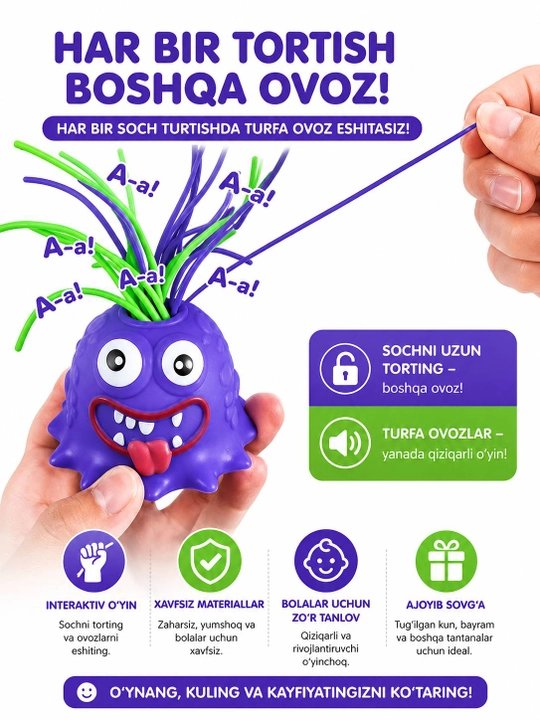 Ovozli o‘yinchoq, interaktiv o‘yinchoq, bolalar o‘yinchog‘i, tortib o‘ynaladigan o‘yinchoq