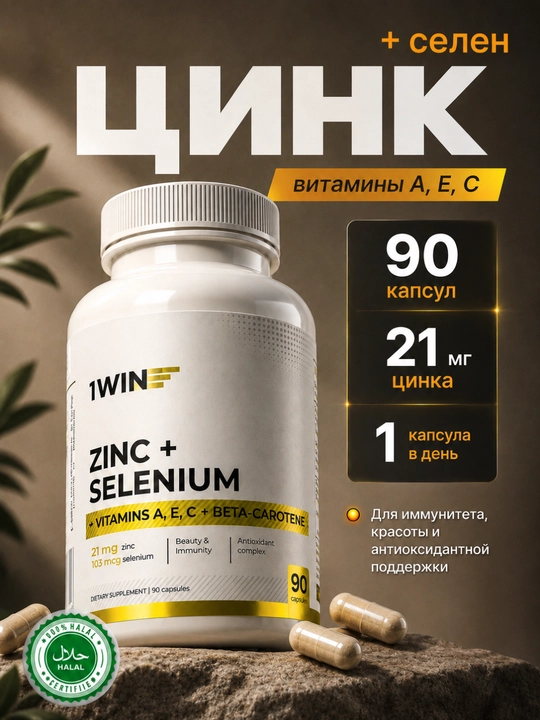 Цитрат цинка, Цинк + Селен 1WIN, для иммунитета, кожи, волос и ногтей - 