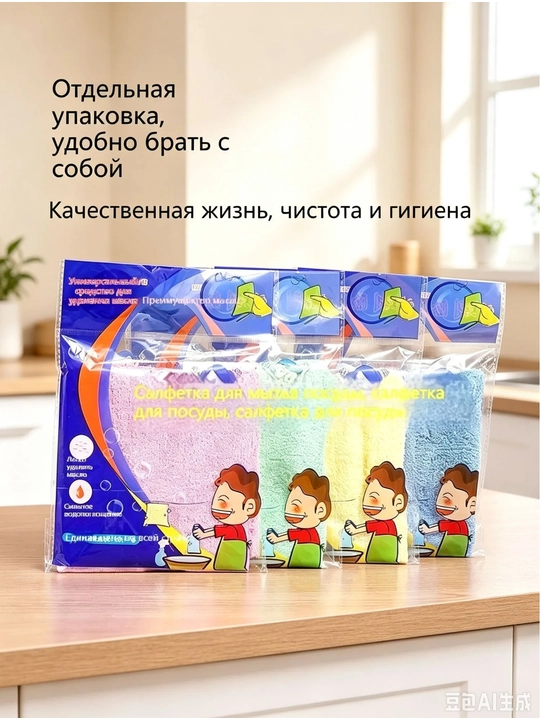 Универсальнае салфетки 2 шт из бамбукового волокна 100%, тряпка для кухни, ванной