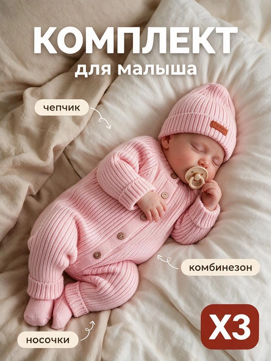Комбинезон, шапка, носочки, для новорожденных от 6-9 месяцев, осень и зима - 