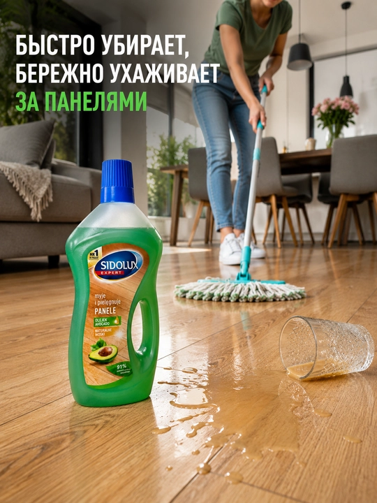 Средство для мытья ламината и панелей Sidolux Expert с маслом авокадо, 750 мл