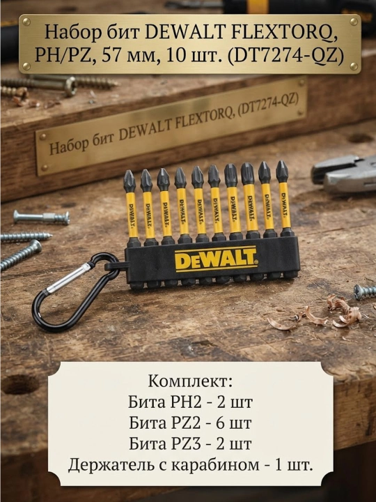 Набор бит DEWALT FLEXTORQ, PH/PZ, 57 мм, 10 шт. (DT7274-QZ) - 