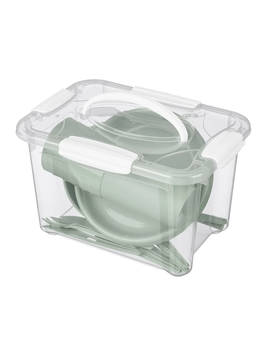 Piknik uchun idishlar to'plami Bytplast Optimum 27 buyum 6 kishilik konteynerli yashil
