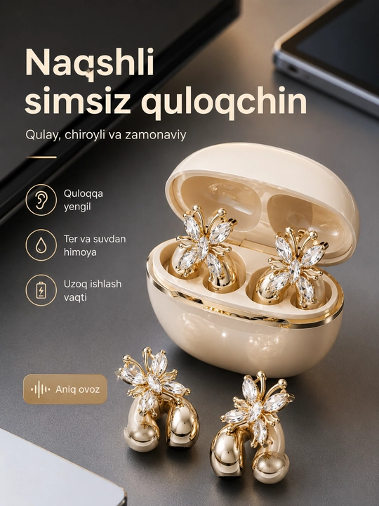 Ayollar uchun nafis premium simsiz quloqchin, Android va iPhone uchun