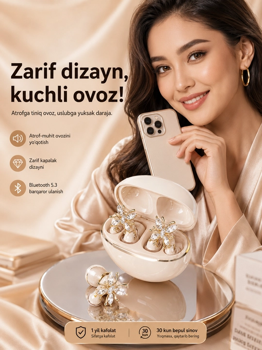 Ayollar uchun nafis premium simsiz quloqchin, Android va iPhone uchun - 