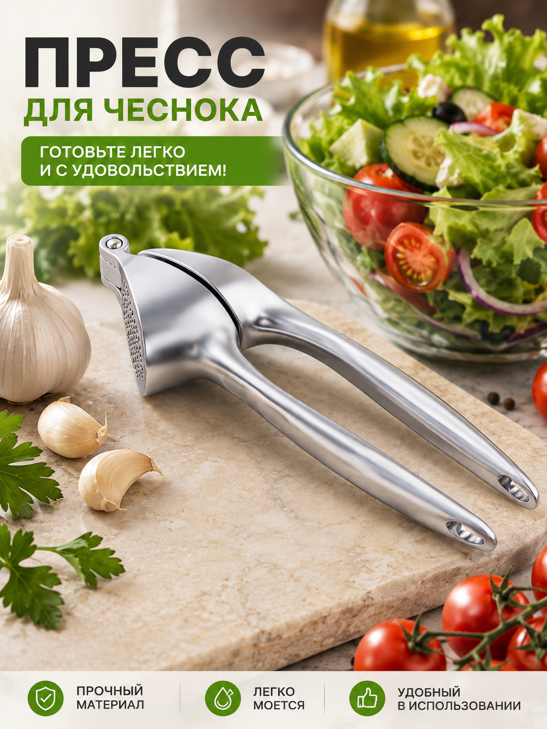 Пресс для чеснока, нержавеющая сталь, 2 цвета на выбор - 