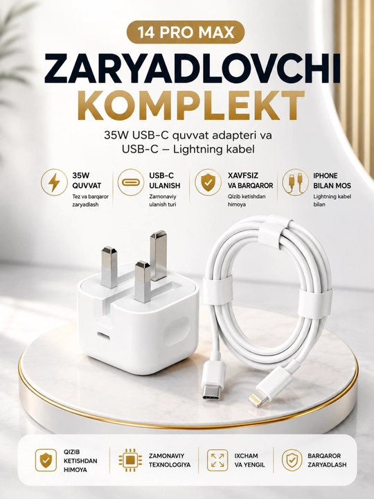 IPhone uchun zaryadchik, zaryadnik tez zaryadlovchi 35 Vt, Type-Cdan Lightning kabel bilan - 