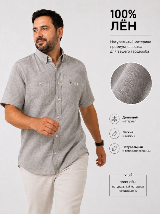 Lyon Classic Linen Casual 2XL-3XL erkaklar zig‘ir tolali ko‘ylagi