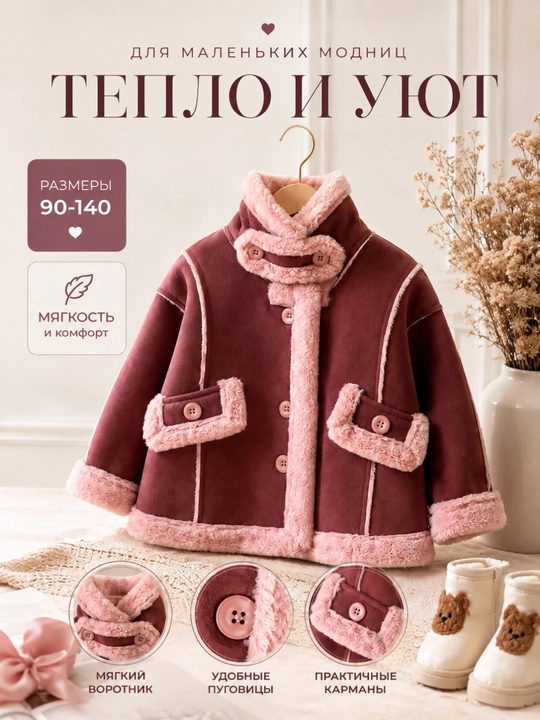 Дублёнка для девочки тёплая