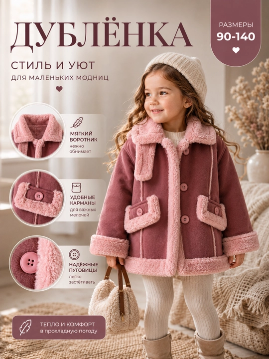 Дублёнка для девочки тёплая - 