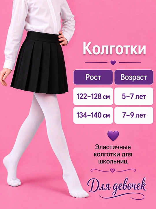 Белые колготки для девочек школьного возраста, для сезона весна-осень