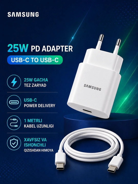 Зарядное устройство Samsung 25W/45W PD, адаптер USB Type-C + кабель Type-C–Type-C 3A/5A