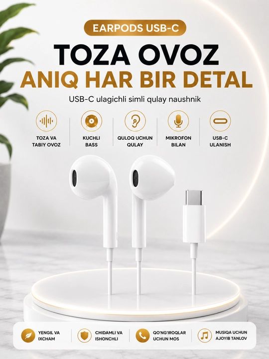 Simli quloqchinlar Lightning va Type-C ulagichli, iPhone va android smartfonlari uchun - 
