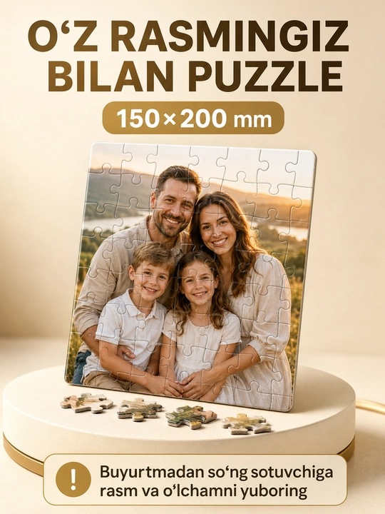 Buyurtma foto puzzle — rasmingiz bilan, shaxsiy sovg‘a, 4 xil o‘lcham - 