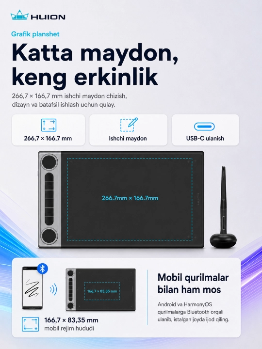 Grafik plansheti Huion Inspiroy Dial 2 Q630M , 10.5"x6.25", BT, USB-C, qora