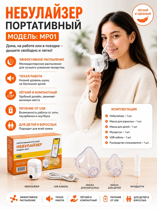 Portativ mesh nebulayzer, portativ ingalyator, bolalar va kattalar uchun inhalyator