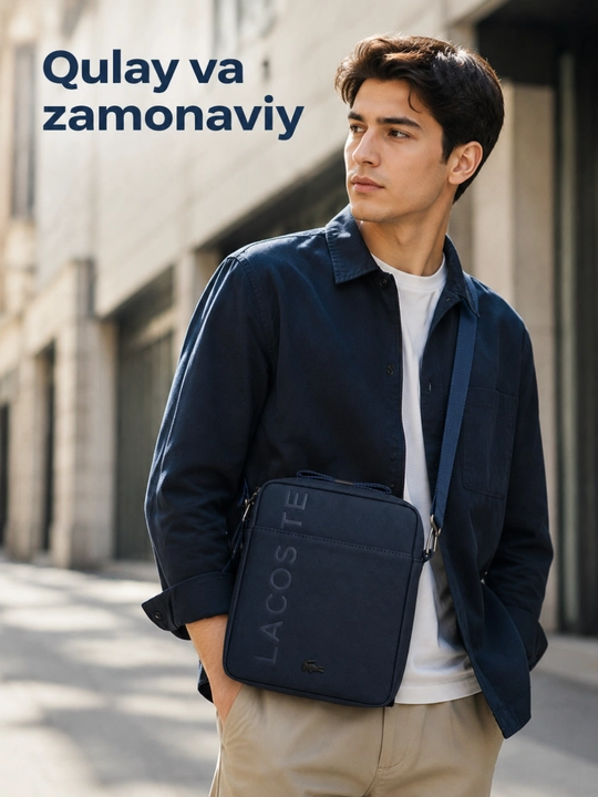 Мужская сумка через плечо с надписью LACOSTE, 30×30 см