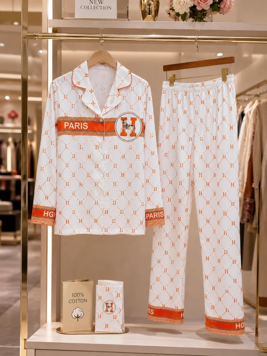 Ayollar pijamasi, 100% paxta, uy va uyqu uchun yengi uzun koylak va shim