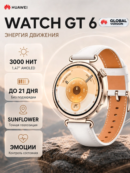 Смарт часы HUAWEI WATCH GT 6 AMOLED NFC GPS BT 6.0 21 дней автономности 5ATM IP69 - 
