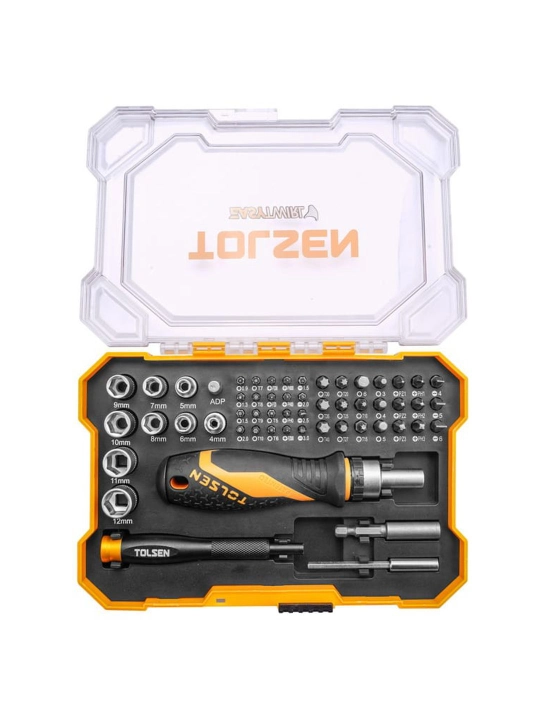 Набор вставок (бит) TOLSEN 1/4", PH, PZ, Hex, Torx, Slotted, 56 предметов 20187