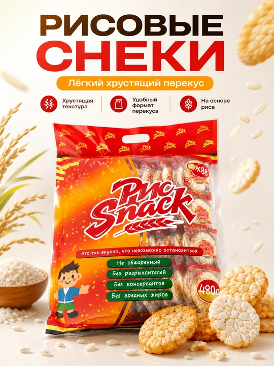 Рисовые снеки Pwc Snack микс сладких и солёных, 480 г - 