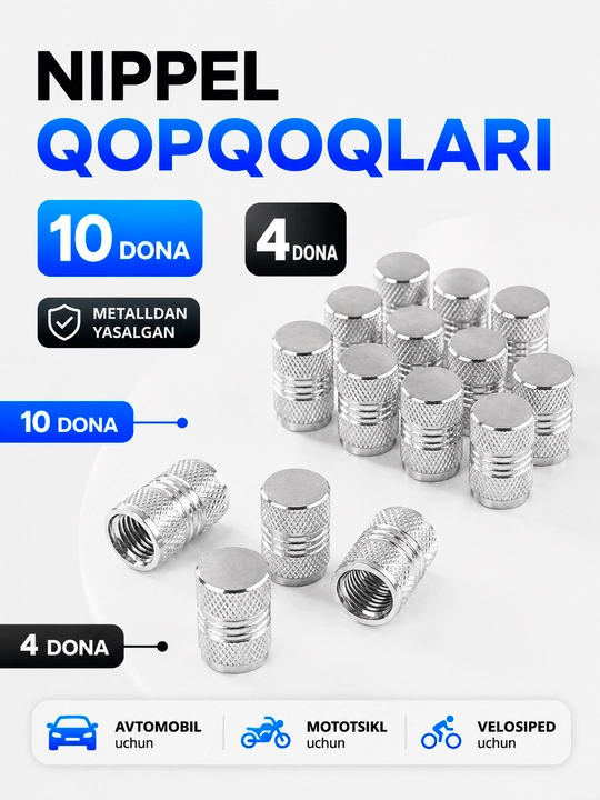 Metall va plastik nippel qalpoqchalari, 4–10 dona - 