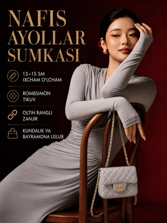 CHANEL ayollar uchun mini yelka sumkasi, zanjirli, 15×11×6 sm