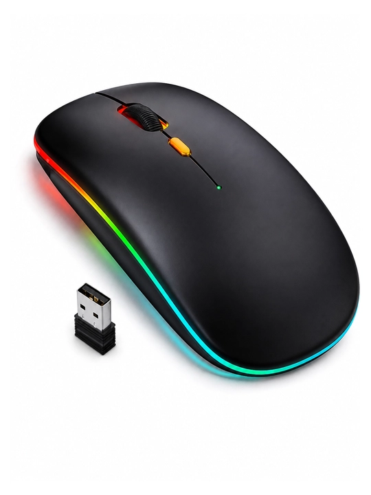 Беспроводная компьютерная мышь с RGB подсветкой, черная, USB
