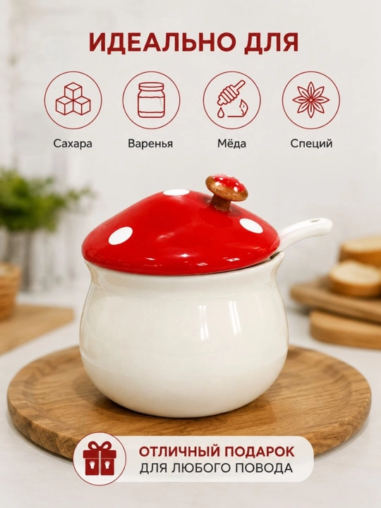 Qand va murabbo uchun qoshiqli keramik qanddon, 350 ml