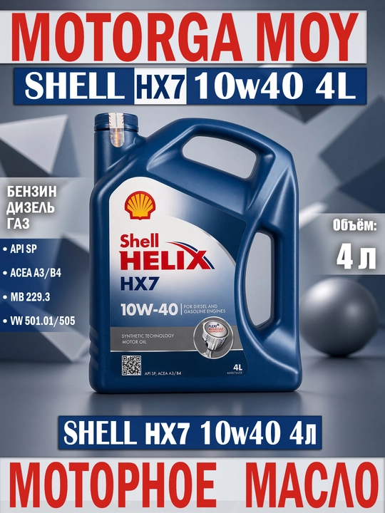 Моторное масло Shell Helix HX7 10W-40 полусинтетическое 4 л - 