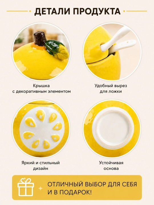 Qand va murabbo uchun qoshiqli keramik qanddon, 350 ml