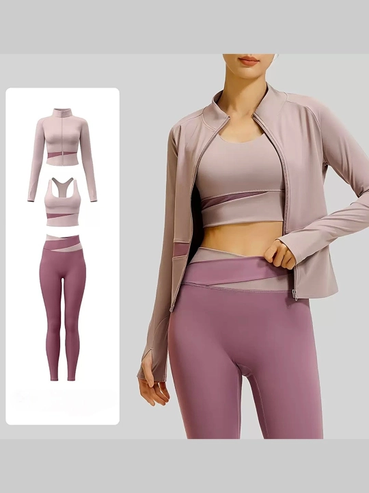 Fitnes, yoga, pilates sporti uchun sport kiyimi, 3 ta 1 da fitnes uchun rashgard - 