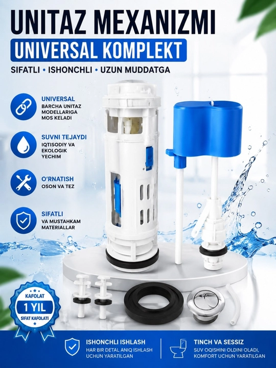 Unitaz mexanizmi, universal bak mexanizmi, suv tushirish mexanizmi, unitaz klapani - 