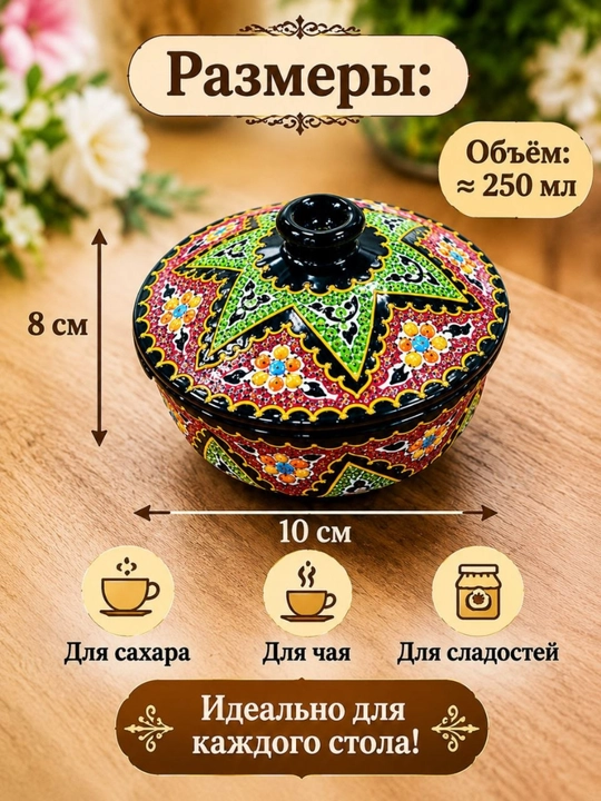 Qand va murabbo uchun qoshiqli keramik qanddon, 350 ml