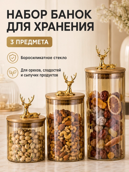 Стеклянный контейнер для фисташек, сладостей и снеков с декоративной крышкой