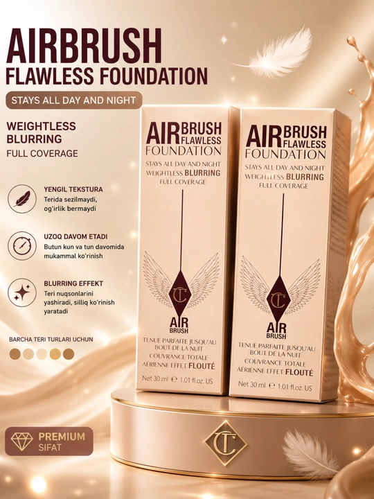 Airbrush Flawless makiyaj fiksatori, uzoq saqlovchi yuz spreyi, yengil va namlovchi 100 ml - 