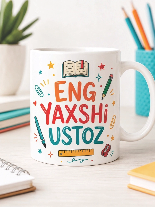 Kasb egalari va yaqin insonlar uchun sovg‘a krujka o'zbekcha, va ruscha yozuvli