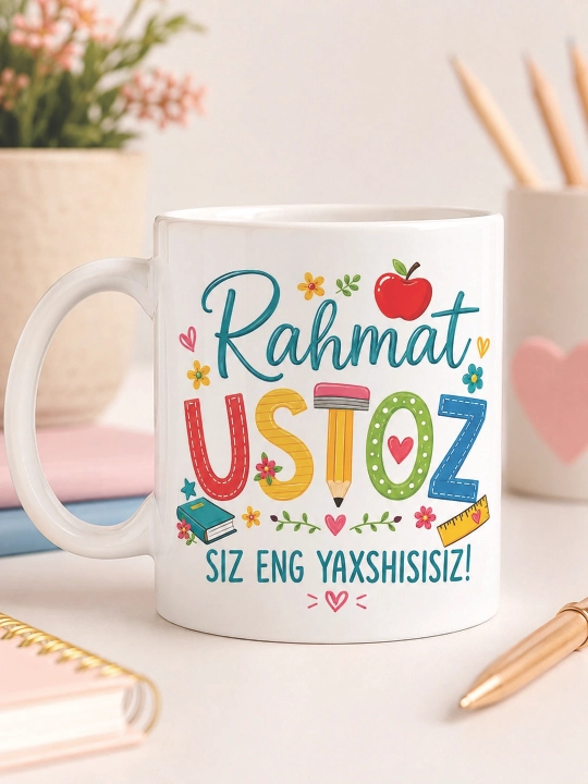 Kasb egalari va yaqin insonlar uchun sovg‘a krujka o'zbekcha, va ruscha yozuvli