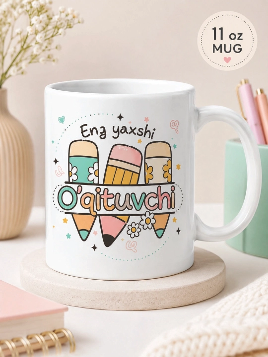 Kasb egalari va yaqin insonlar uchun sovg‘a krujka o'zbekcha, va ruscha yozuvli
