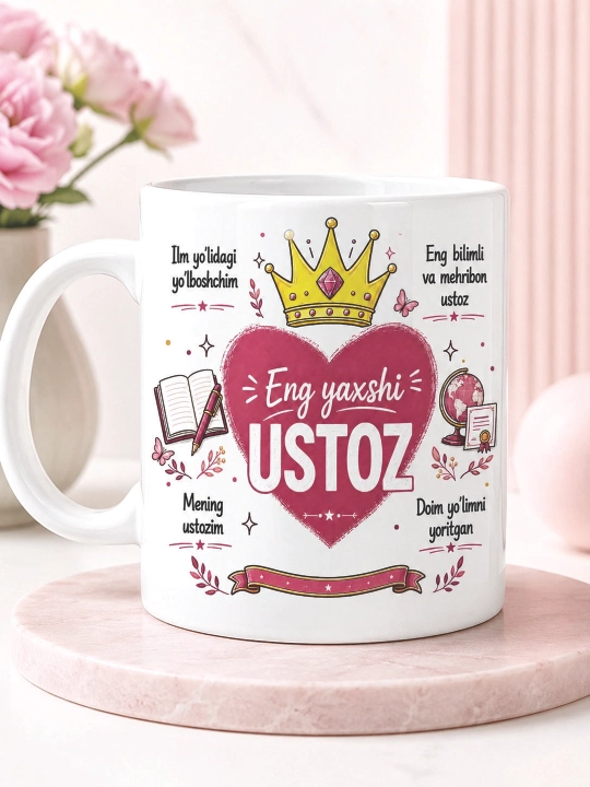 Kasb egalari va yaqin insonlar uchun sovg‘a krujka o'zbekcha, va ruscha yozuvli - 