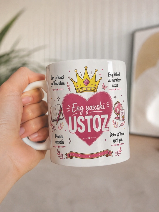 Kasb egalari va yaqin insonlar uchun sovg‘a krujka o'zbekcha, va ruscha yozuvli