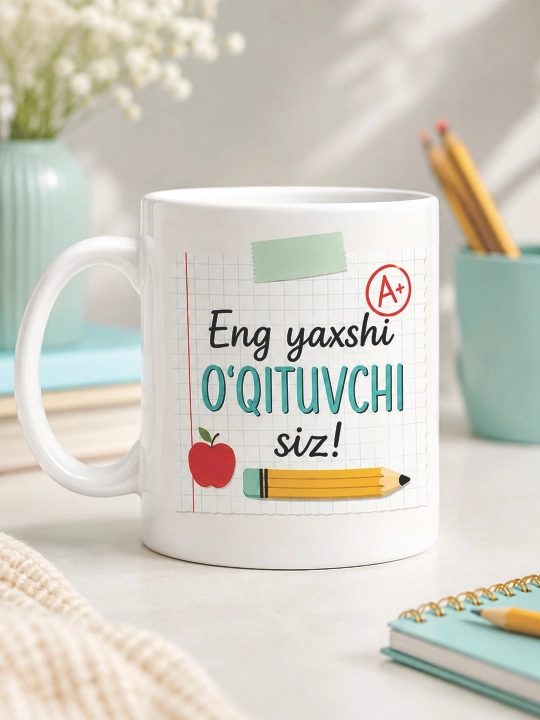 Kasb egalari va yaqin insonlar uchun sovg‘a krujka o'zbekcha, va ruscha yozuvli