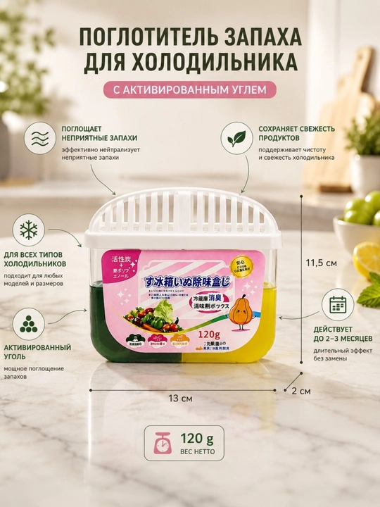 Поглотитель запаха для холодильника с активированным углём, для взрослых, 120 г